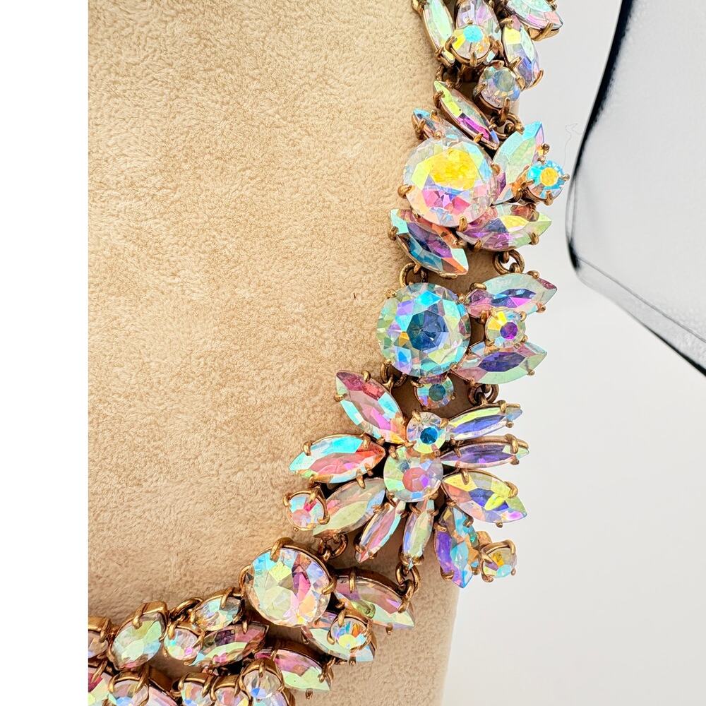 J.Crew Aurora Borealis Crystal Cluster Statement Necklace Gold Tone - Picture 9 of 10